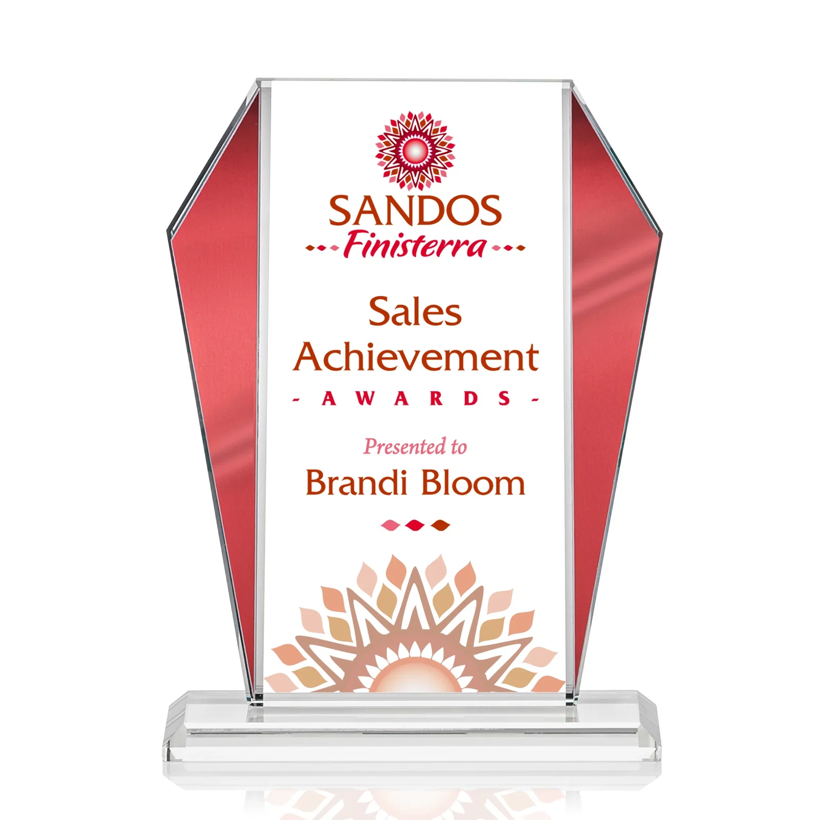 Personalized Starfire Crystal Award with Metallic Frame and Mirror Back, awards for dealer and partner awards