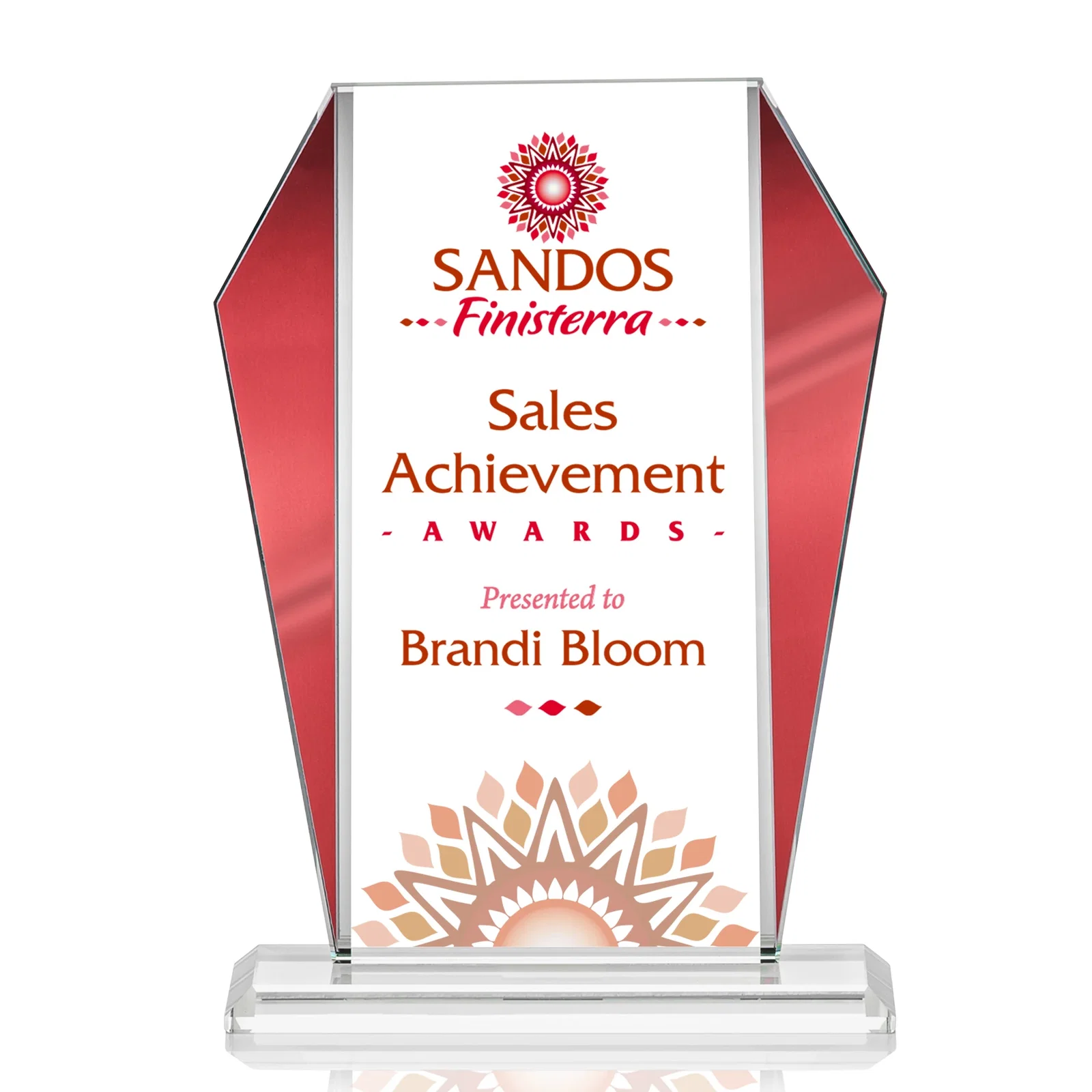 Personalized Starfire Crystal Award with Metallic Frame and Mirror Back, awards for company anniversary events
