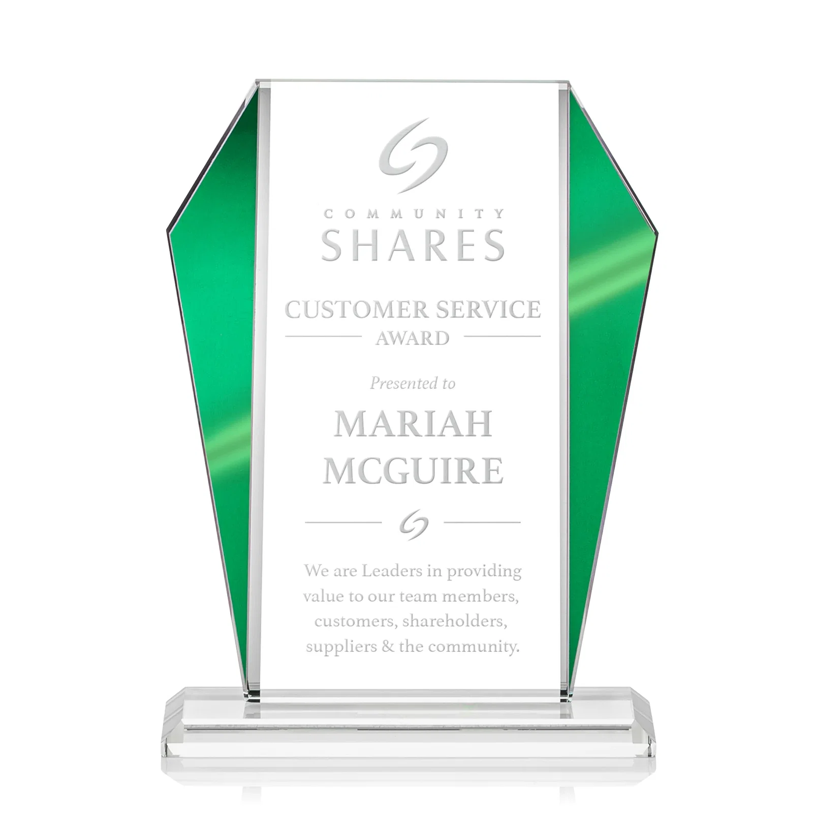 Custom Starfire Crystal Award with Metallic Frame and Mirror Back, awards for service anniversary gifts
