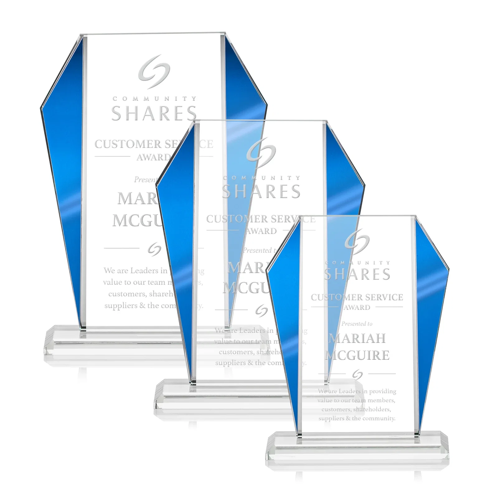 Custom Starfire Crystal Award with Metallic Frame and Mirror Back, awards for retirement presentations