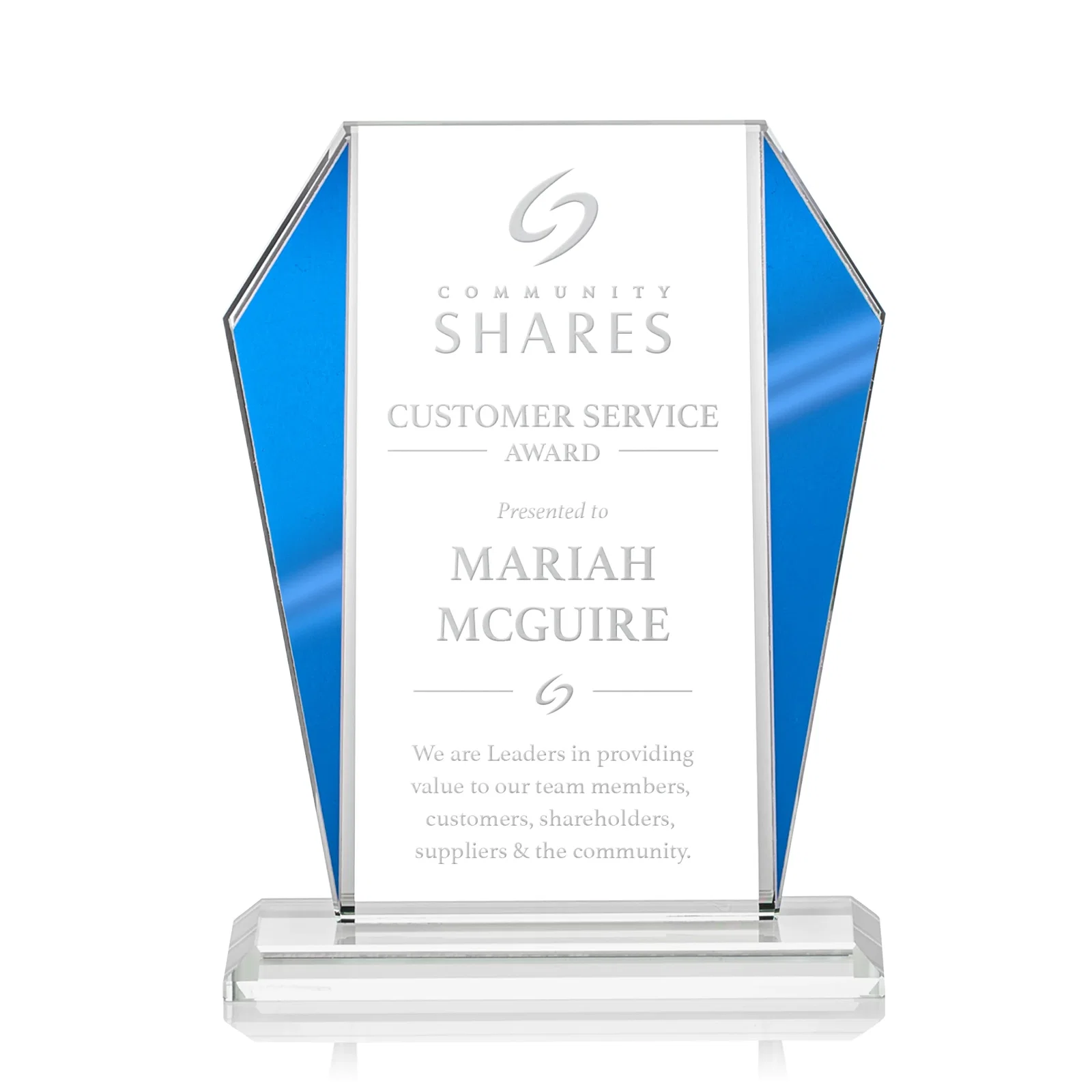 Custom Starfire Crystal Award with Metallic Frame and Mirror Back, awards for team milestone celebrations