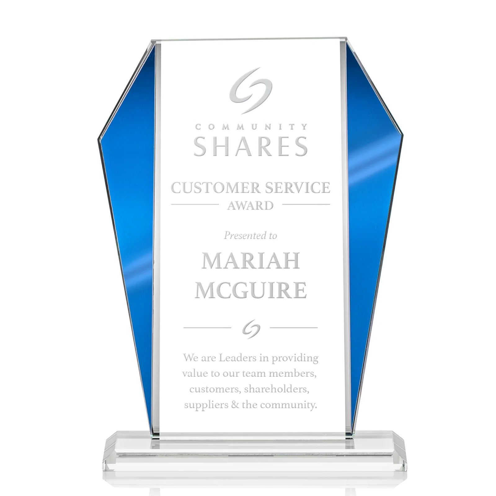 Custom Starfire Crystal Award with Metallic Frame and Mirror Back, awards for graduation ceremonies