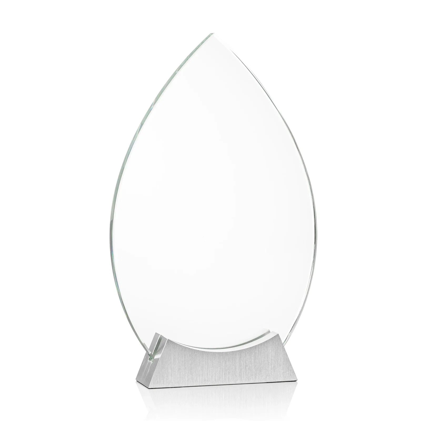 Custom Starfire Crystal Teardrop Award on Brushed Aluminum Base, awards for company anniversary events
