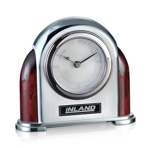 Rosewood and Chrome Desk Clock With Silver-Finished Plate