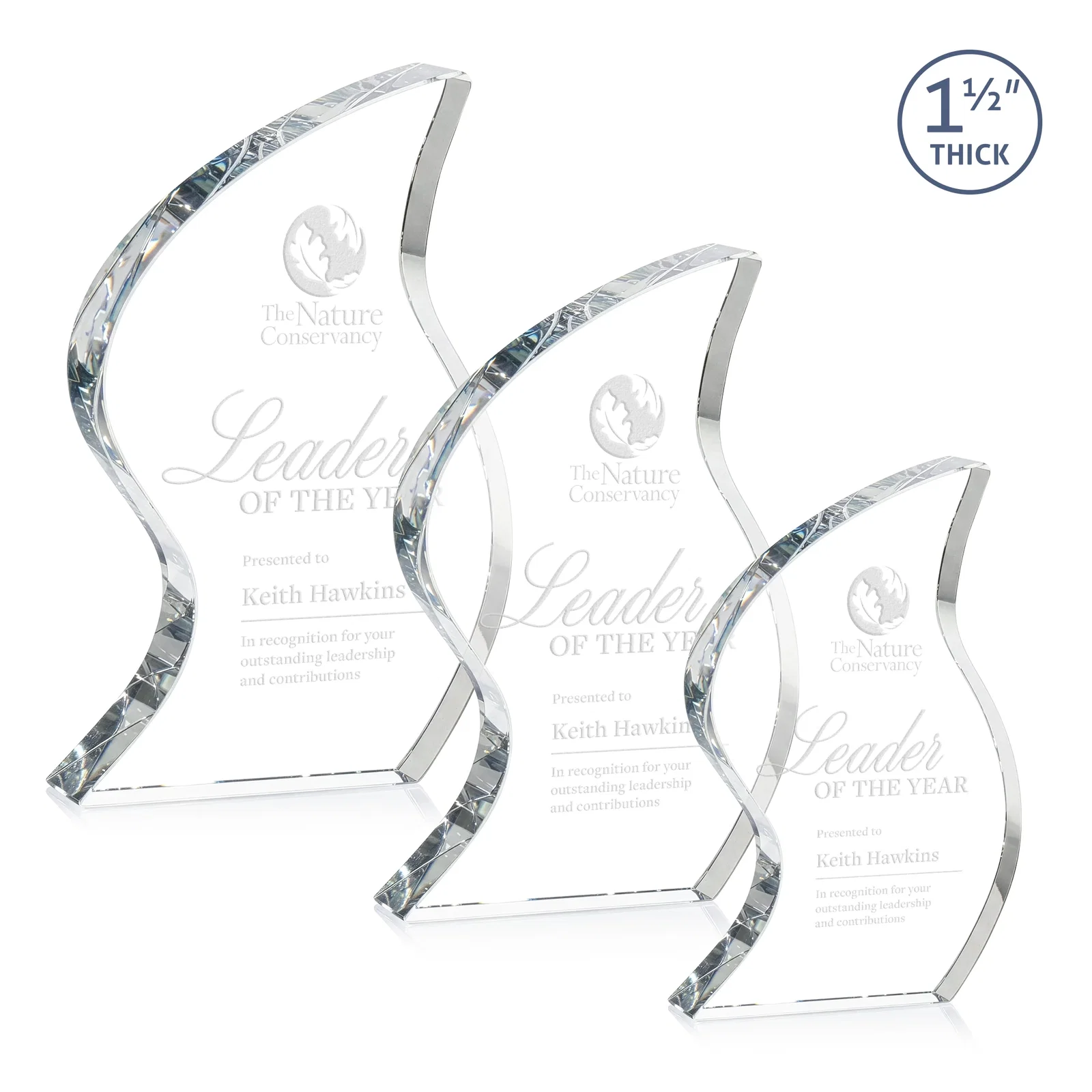 Custom Optical Crystal Award With Twisted Contoured Silhouette, awards for employee recognition