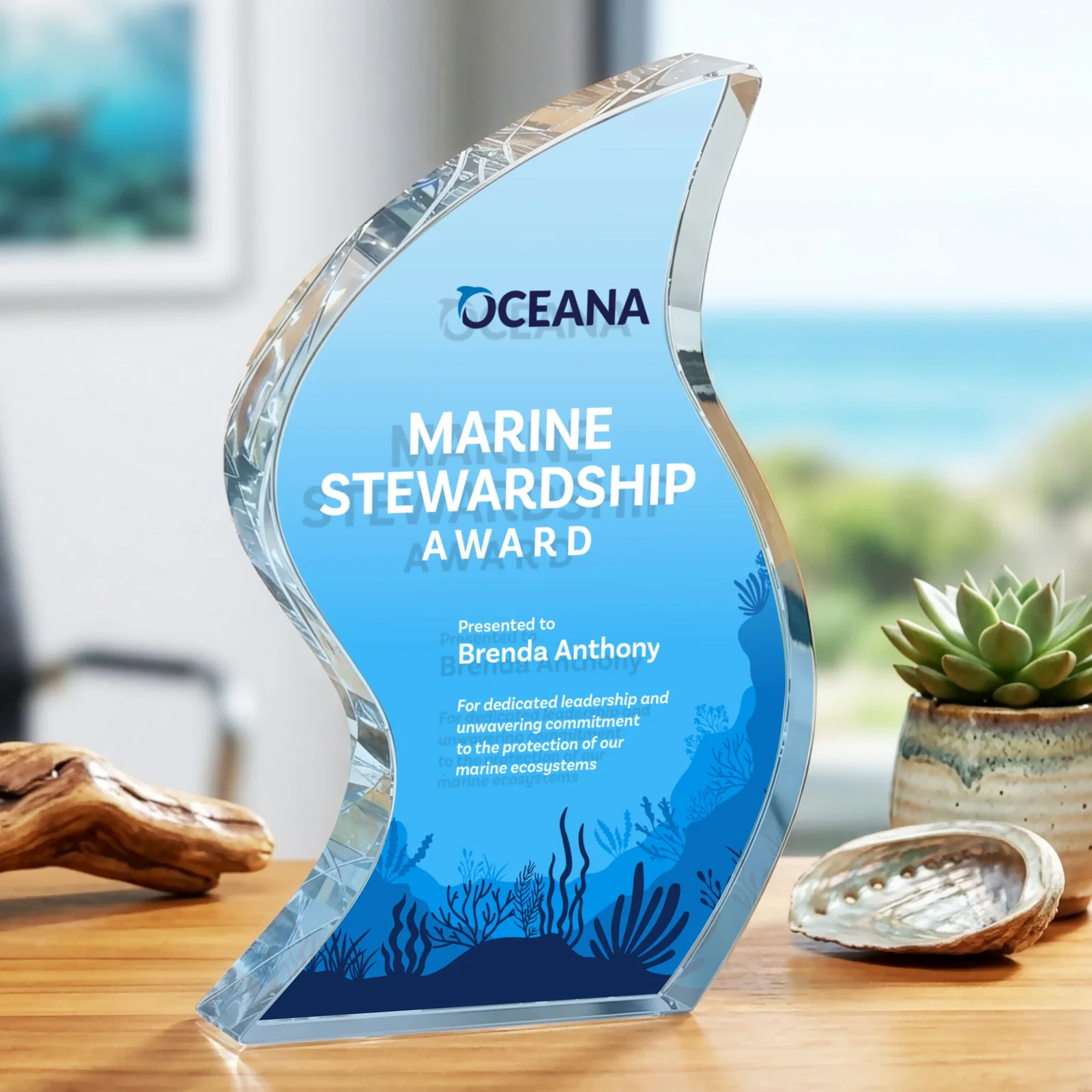 Custom Optical Crystal Award With Twisted Contoured Silhouette, awards for volunteer appreciation