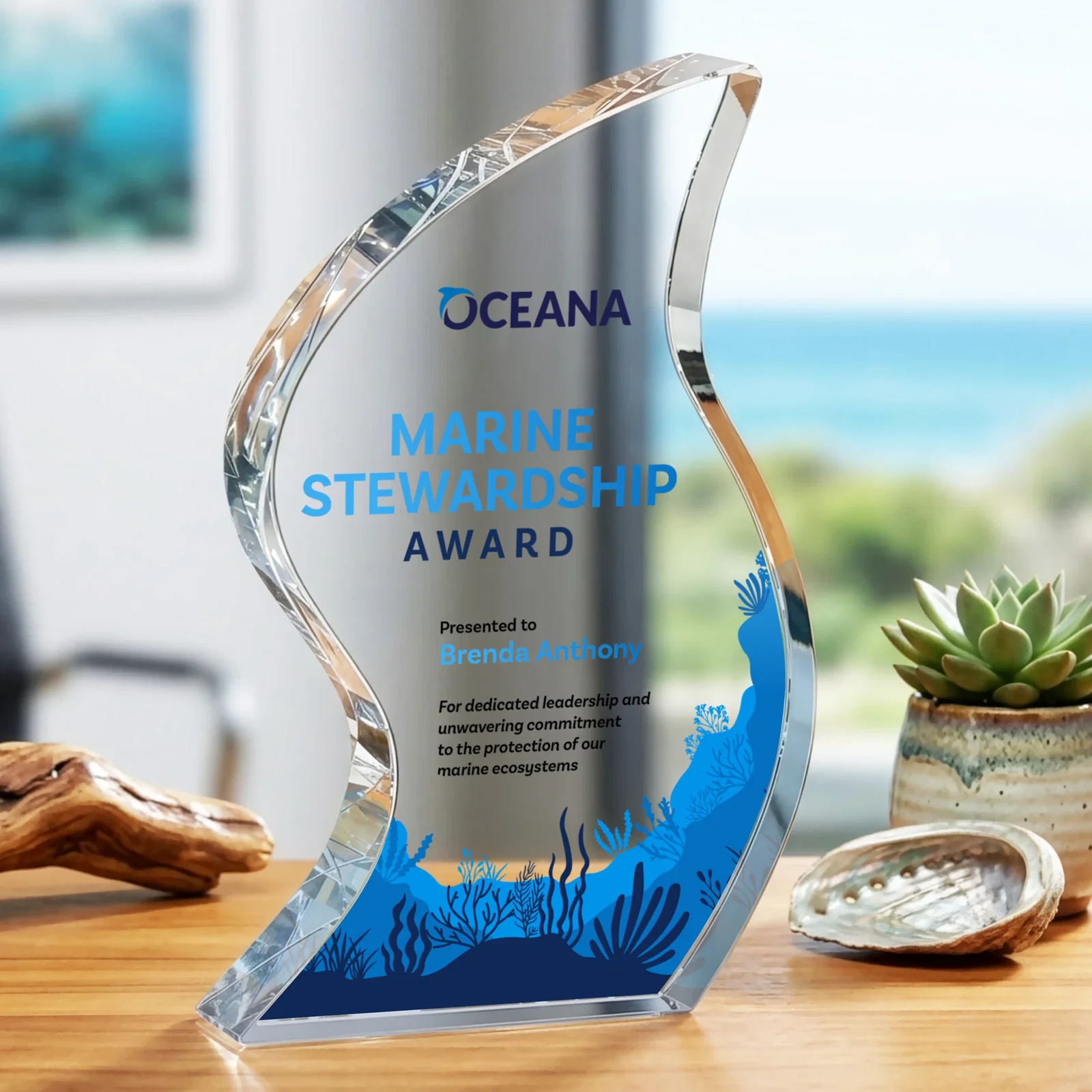 Personalized Optical Crystal Award With Twisted Contoured Silhouette, awards for service anniversary gifts