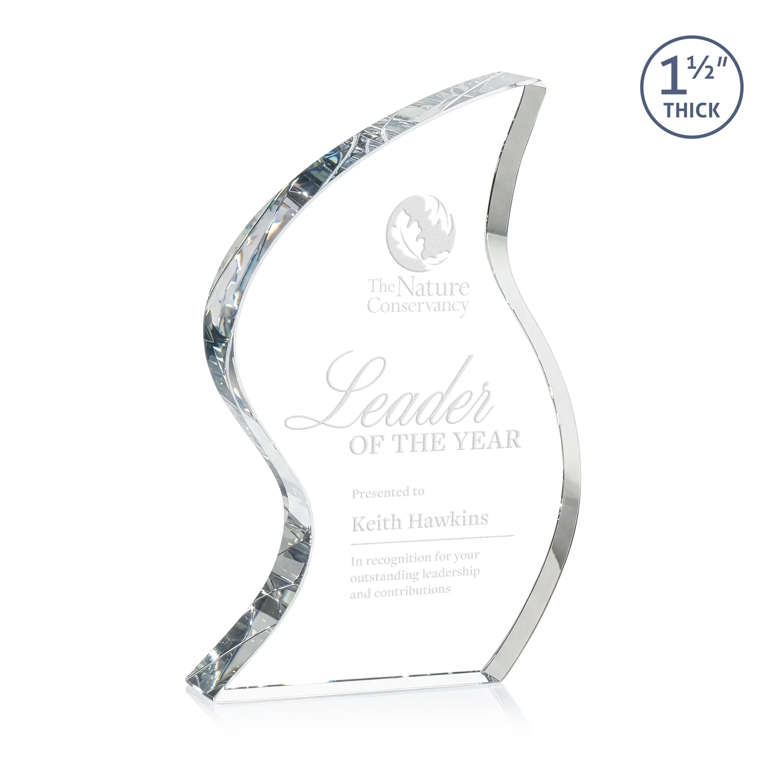 Custom Optical Crystal Award With Twisted Contoured Silhouette, awards for corporate award ceremonies