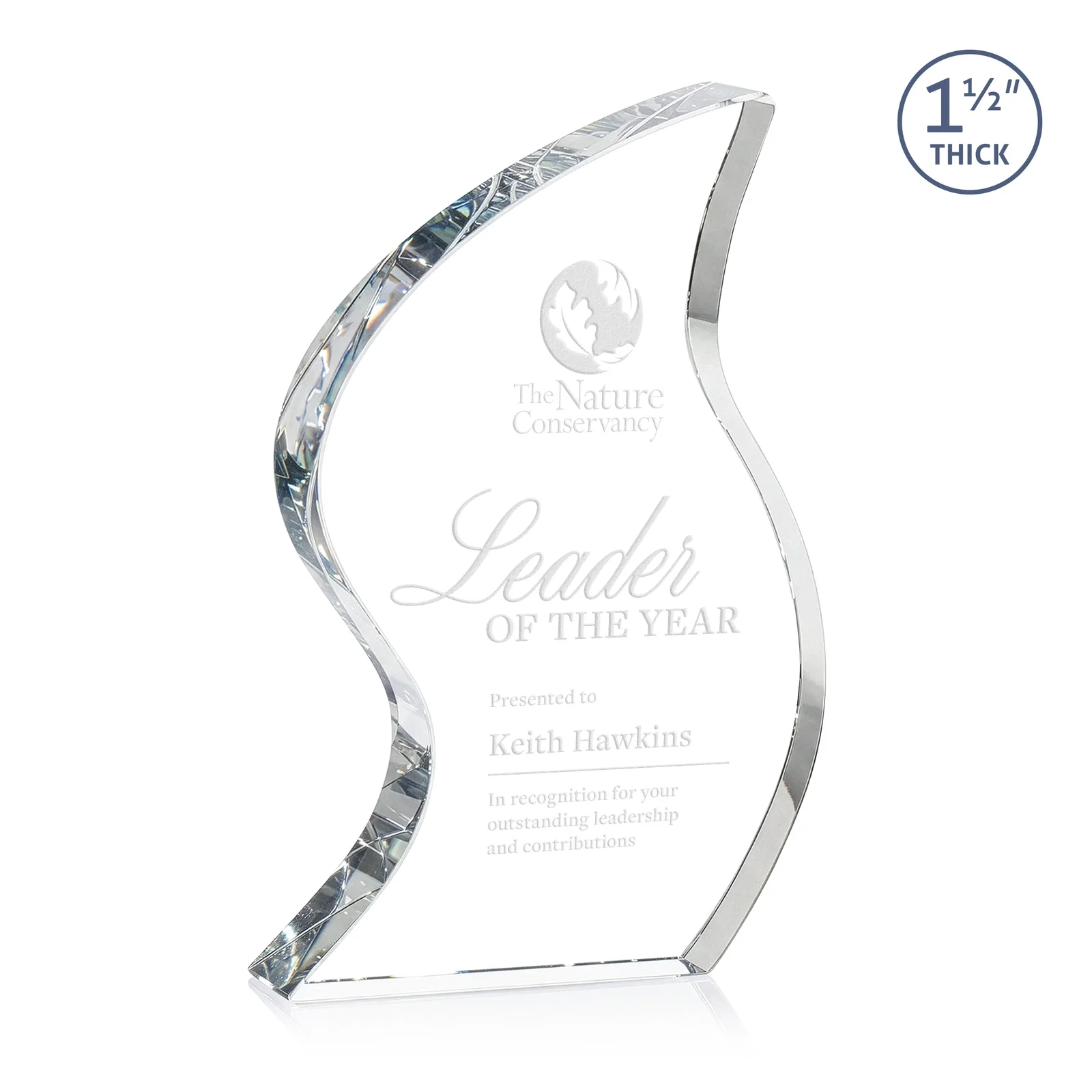 Custom Optical Crystal Award With Twisted Contoured Silhouette, awards for service anniversary gifts