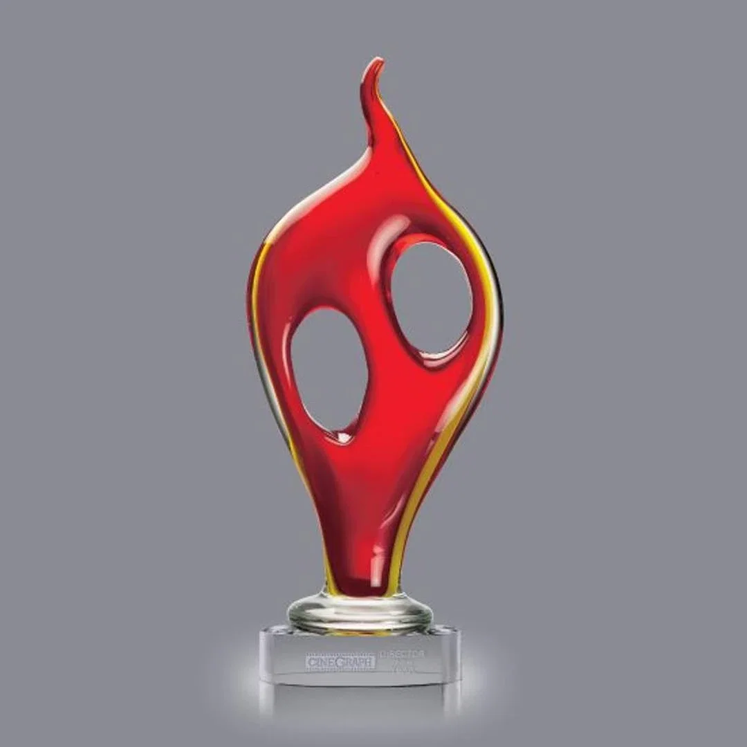 Custom Red Glass Flame Award With Deep-Etch-Only Imprint for employee recognition