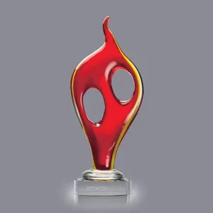 Red Glass Flame Award With Deep-Etch-Only Imprint