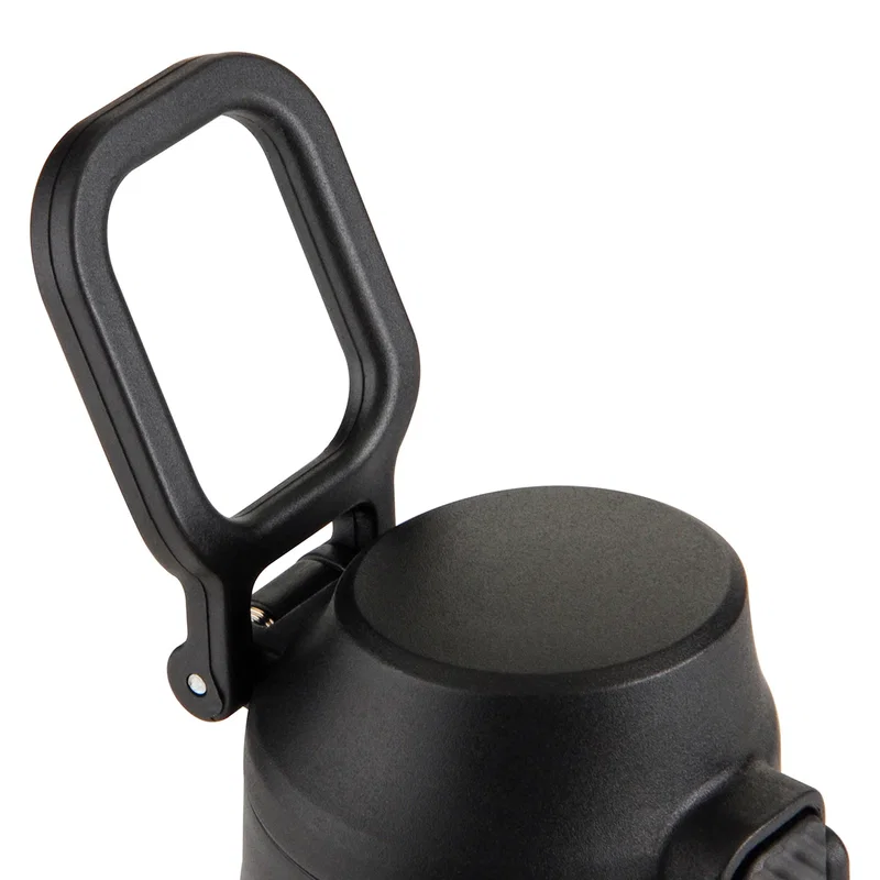 Close-up of the carabiner attached to a bag strap on the custom Nexus Bottle