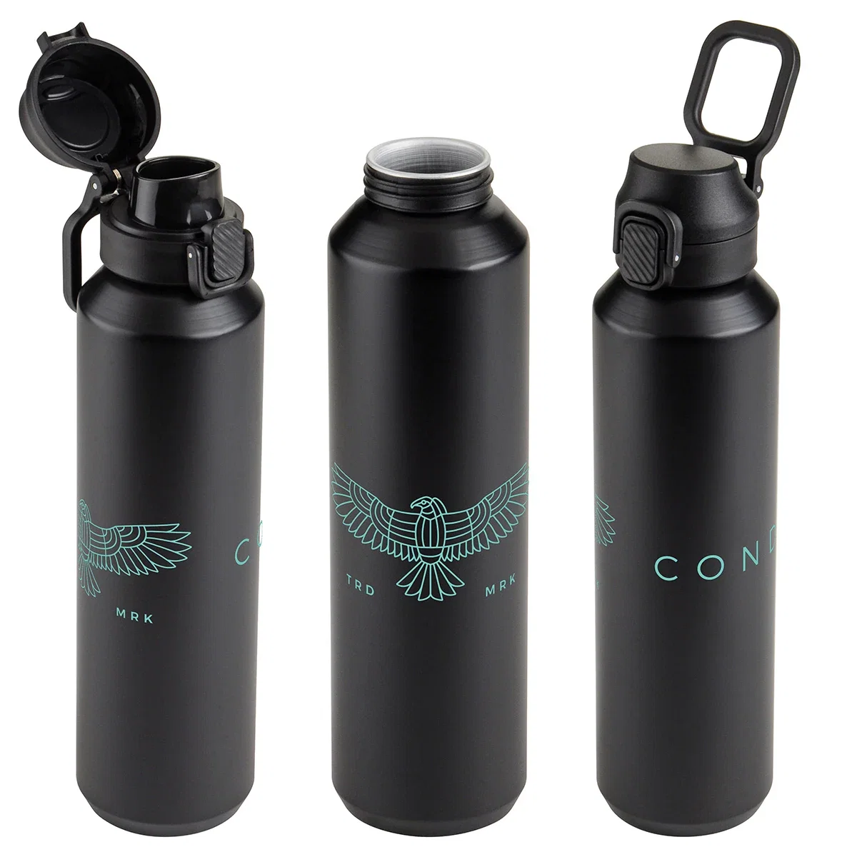 Side profile of the custom Nexus Recycled Aluminum Bottle with Flip-Top Lid