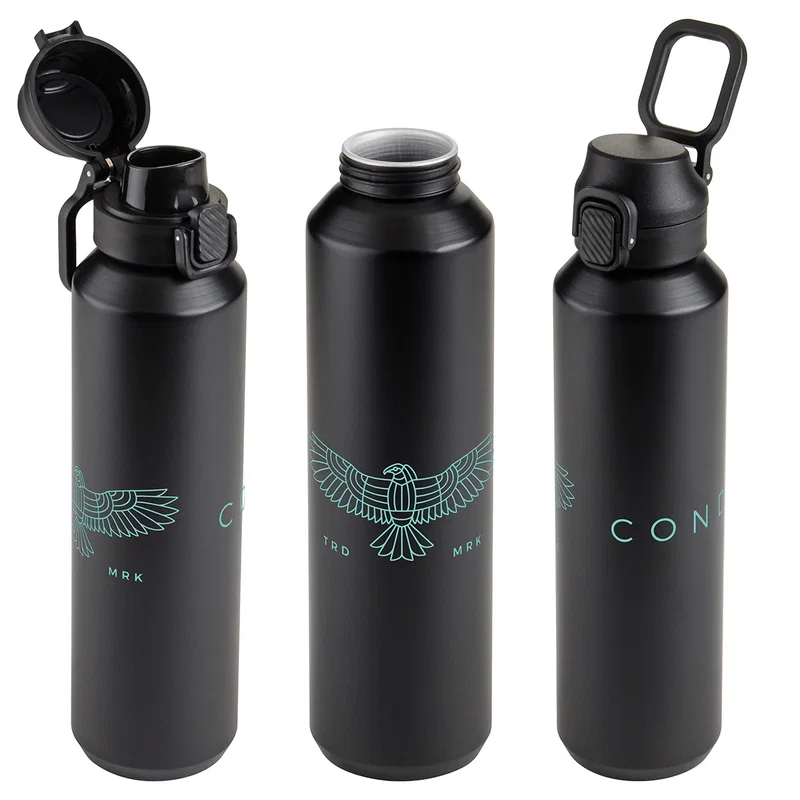 Side profile of the custom Nexus Recycled Aluminum Bottle with Flip-Top Lid