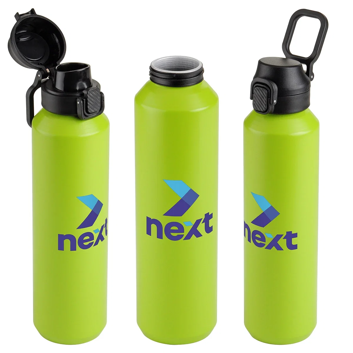Close-up of the flip-top lid on the custom Nexus Aluminum Bottle
