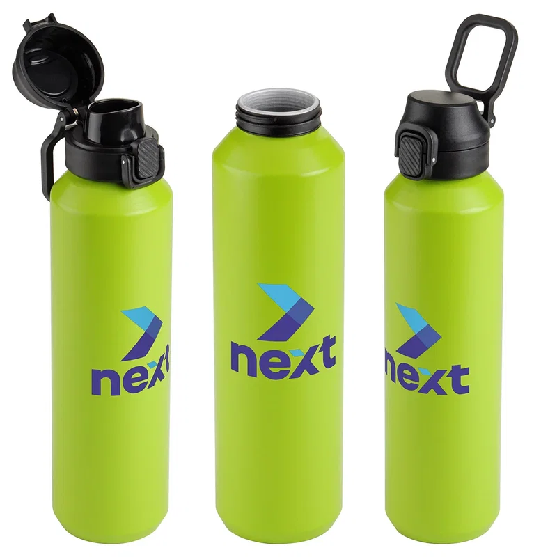 Close-up of the flip-top lid on the custom Nexus Aluminum Bottle