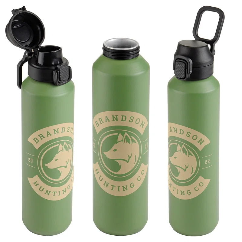 Close-up of the custom Nexus Aluminum Bottle's logo imprint area