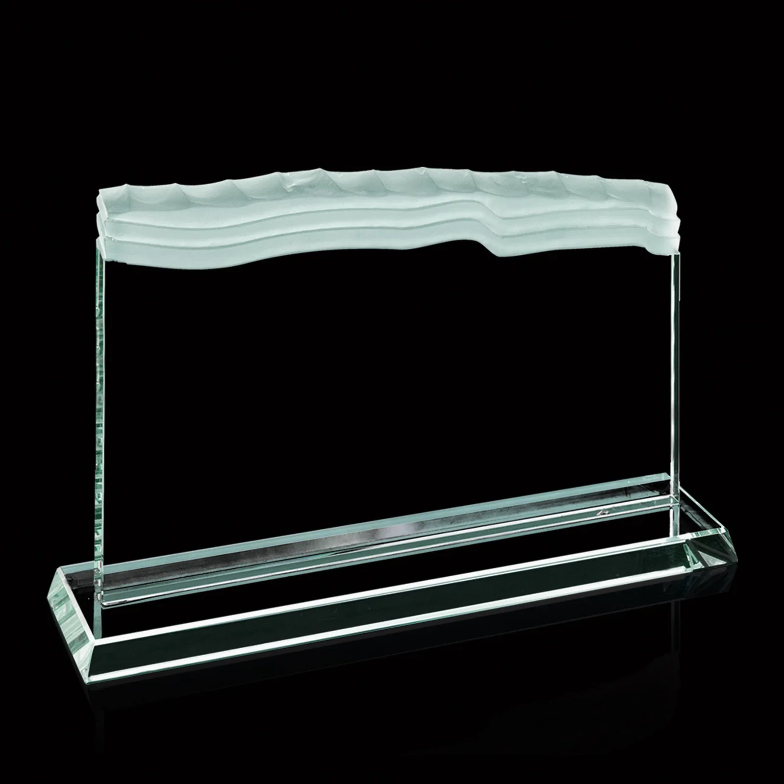 Custom Jade Glass Monolith Award With Green-Tinted Carved Ribbons for service anniversary gifts