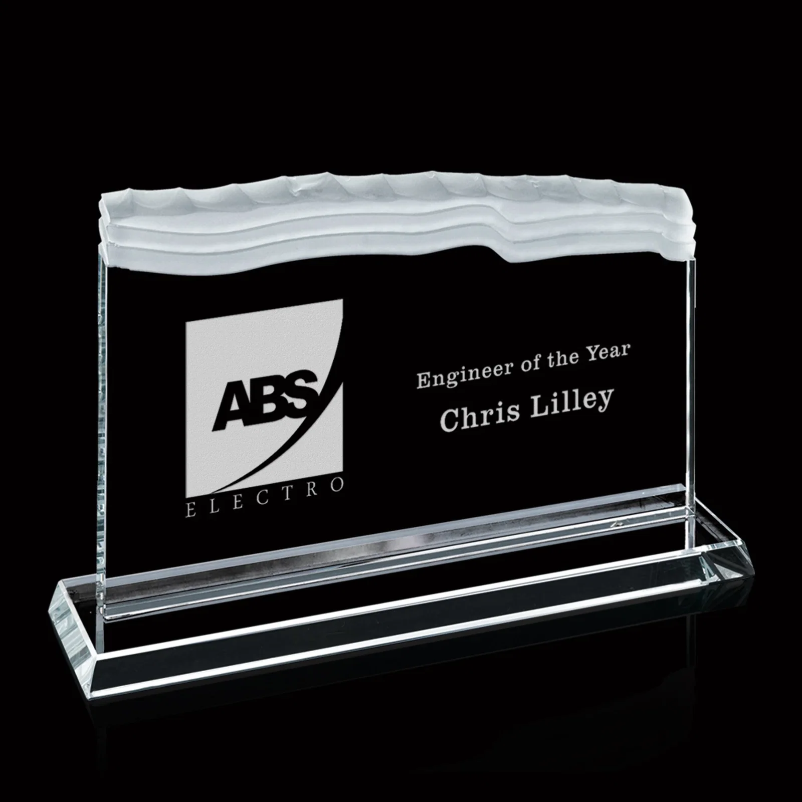 Custom Starfire Crystal Ribbon Monolith Award, Chipped Upper Edge, 9x7 In, awards for employee recognition