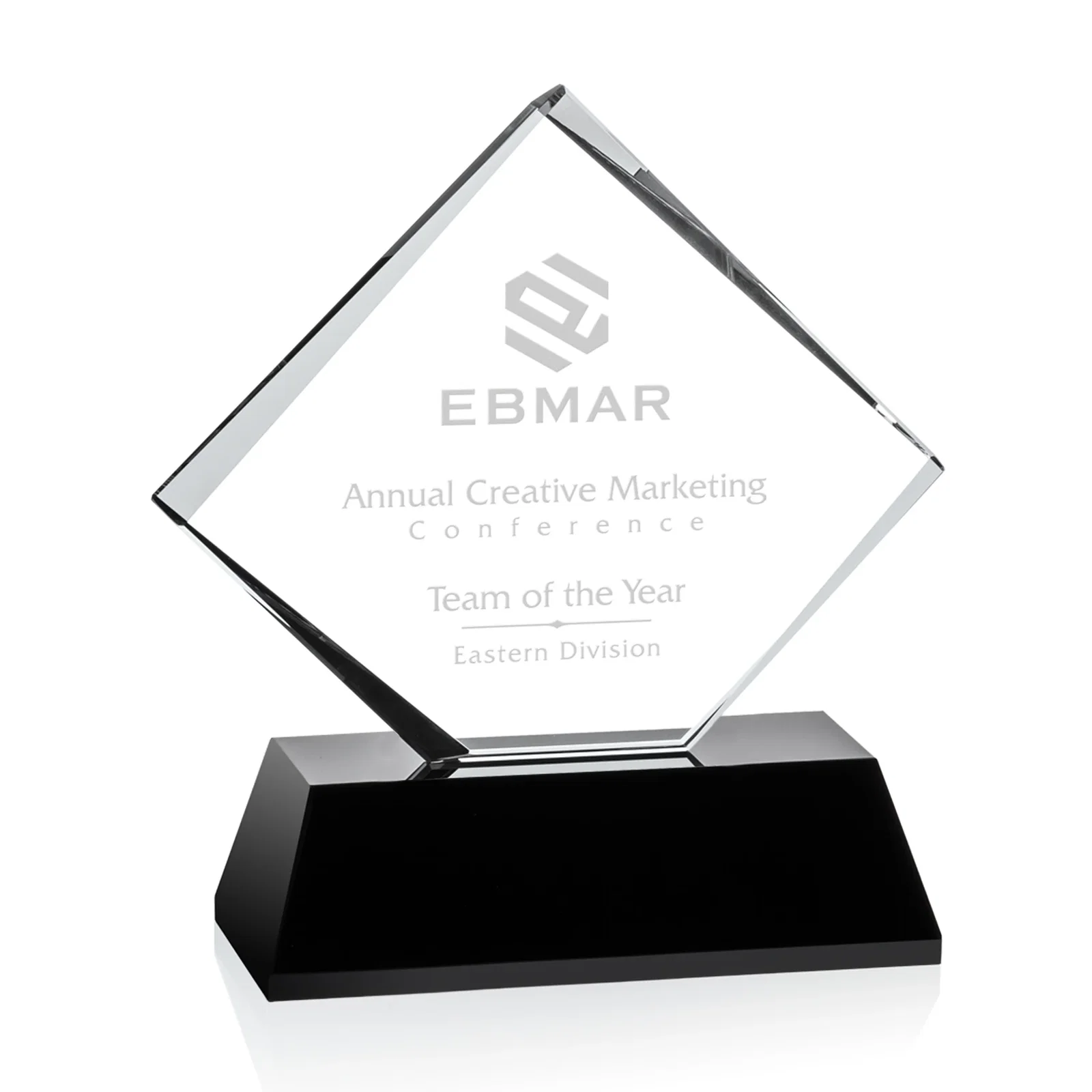 Custom Optical Crystal Diamond Award on White Crystal Base, awards for sales achievement awards
