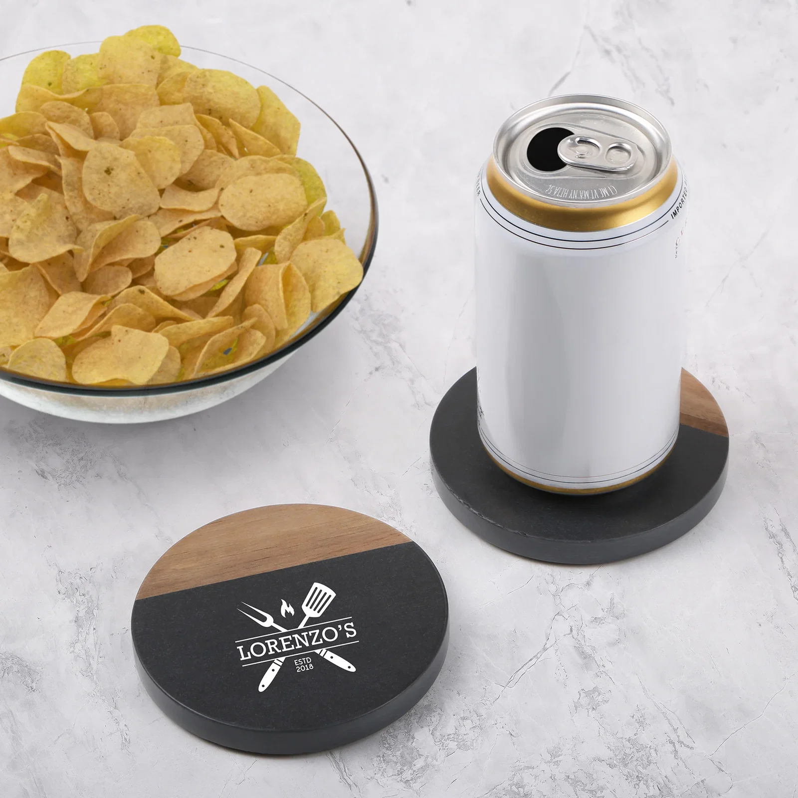 Nightfall 2 Pc. Slate & Acacia Wood Coaster Set — view 2