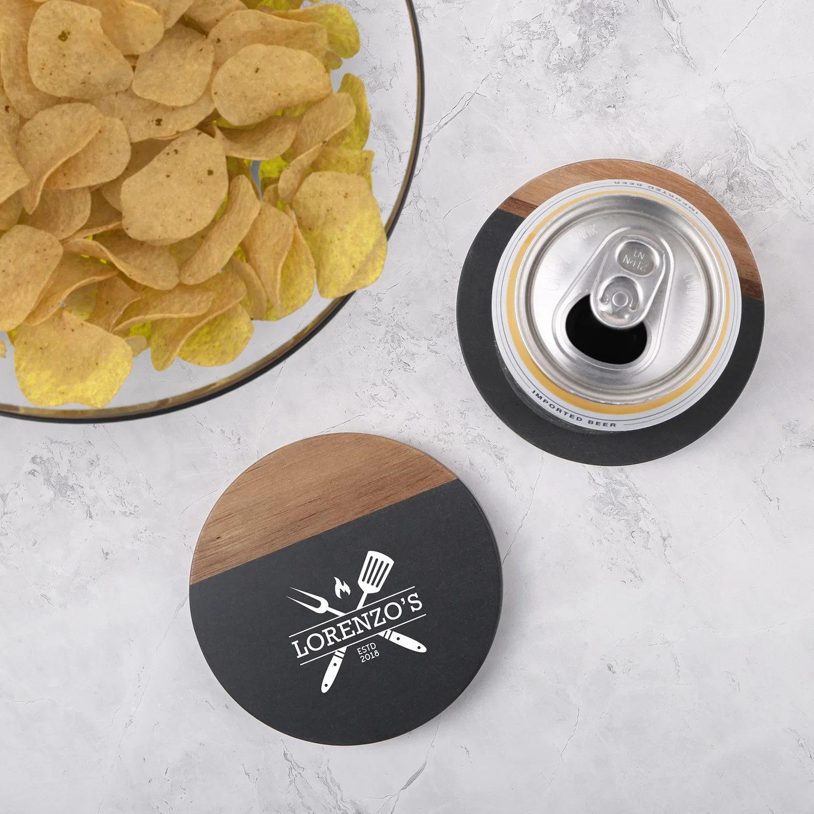 Nightfall 2 Pc. Slate & Acacia Wood Coaster Set — view 3