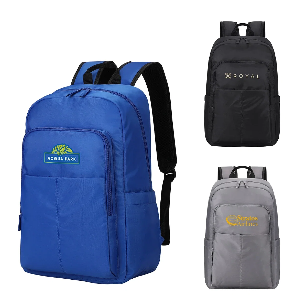 Custom Niro Twill Polyester Backpack, front view of the branded backpack