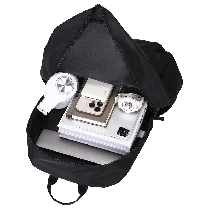 Open view of the promotional Niro Twill Polyester Backpack showing the interior compartments