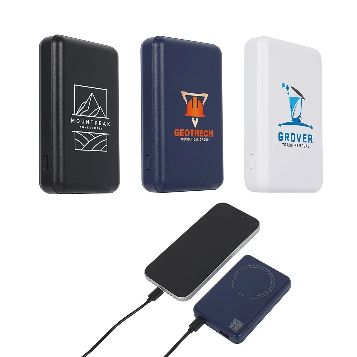 Custom Noble 10000mAh Power Bank, front view of the branded magnetic wireless charger