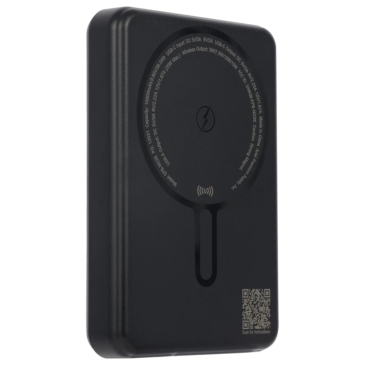 Smartphone attached to the Noble Power Bank's magnetic wireless charger, in use
