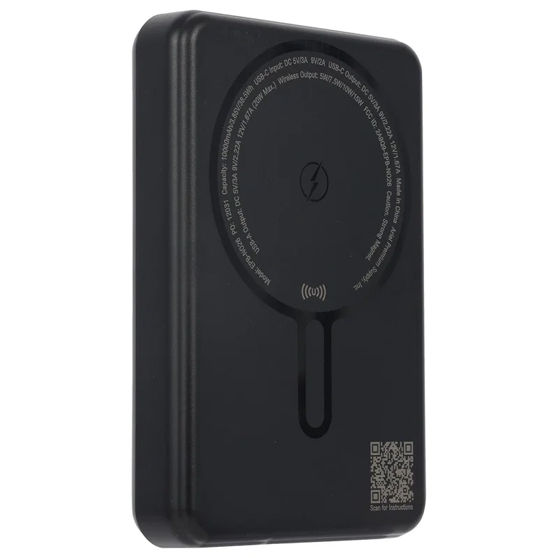 Smartphone attached to the Noble Power Bank's magnetic wireless charger, in use