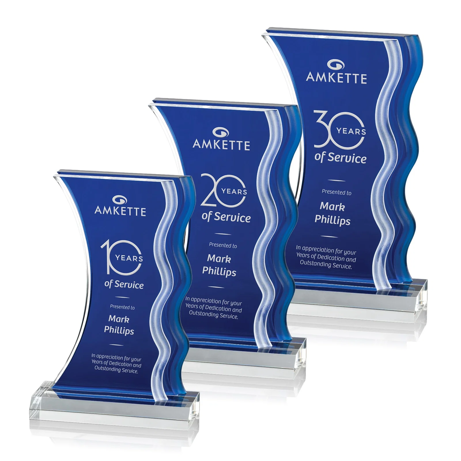 Custom Frosted Acrylic Award with Waterfall Edge and Azure Accent for employee recognition