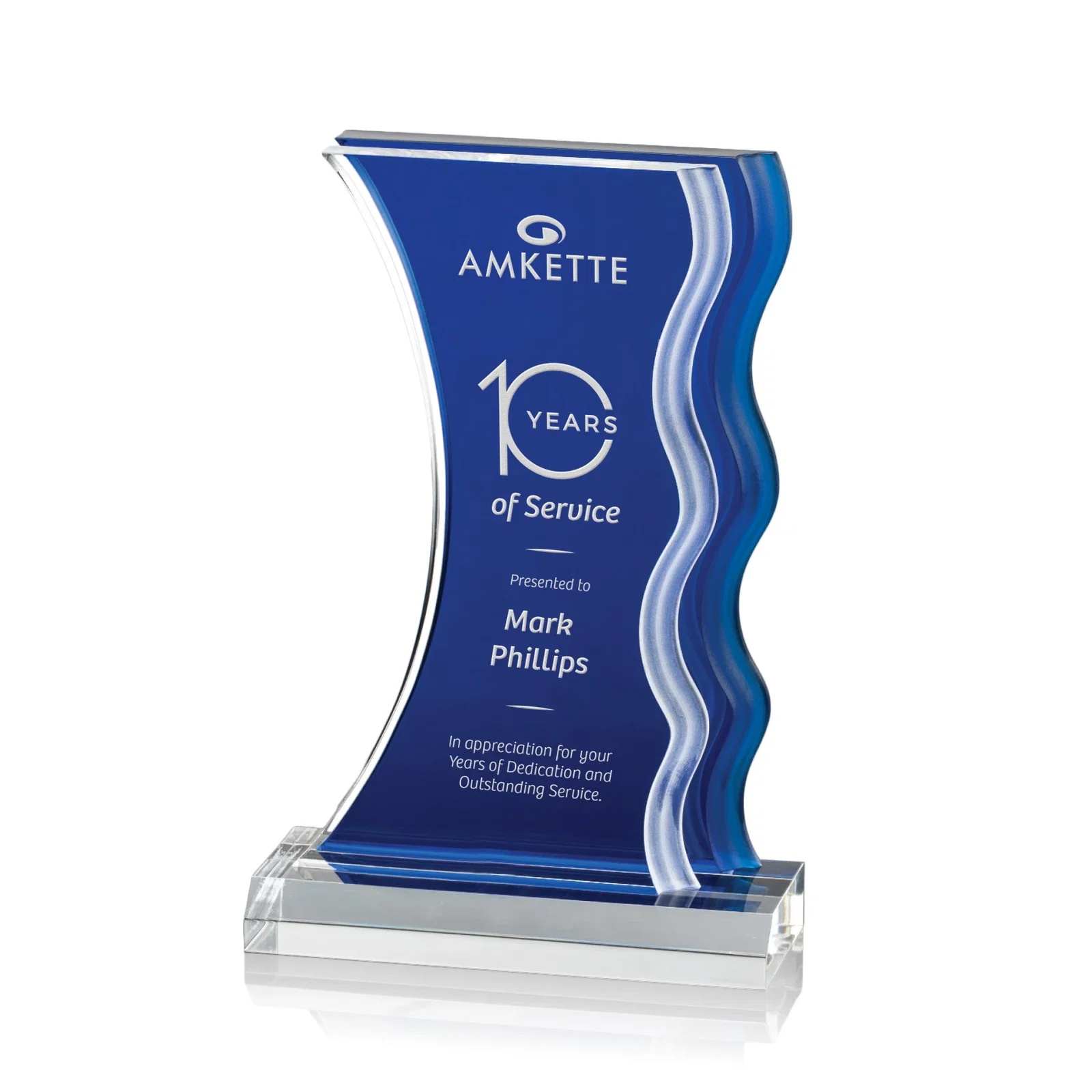 Custom Frosted Acrylic Award with Waterfall Edge and Azure Accent for corporate award ceremonies