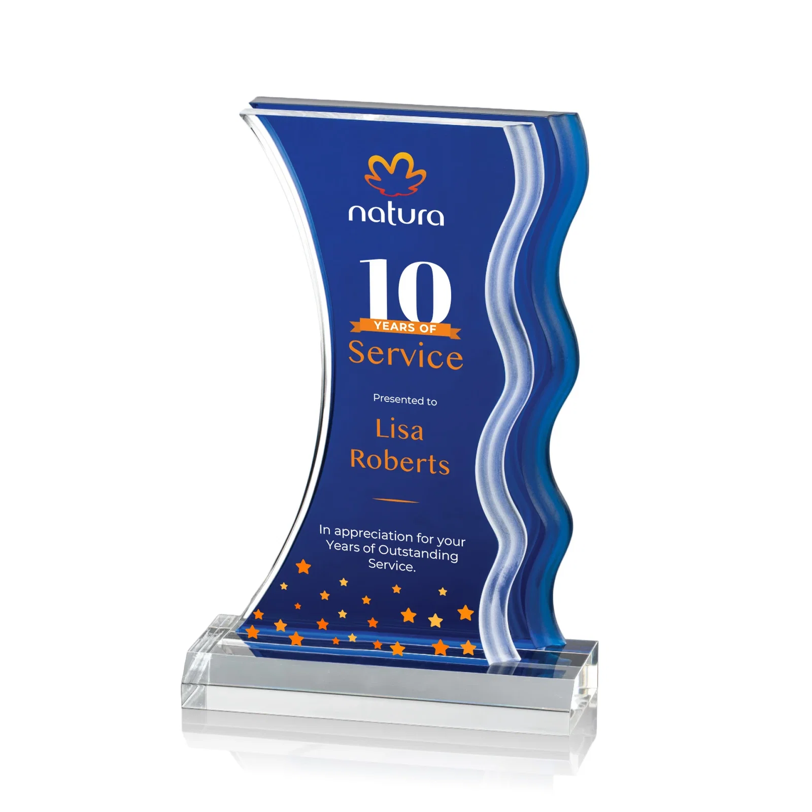 Custom Frosted Acrylic Award with Waterfall Edge and Azure Accent for team milestone celebrations