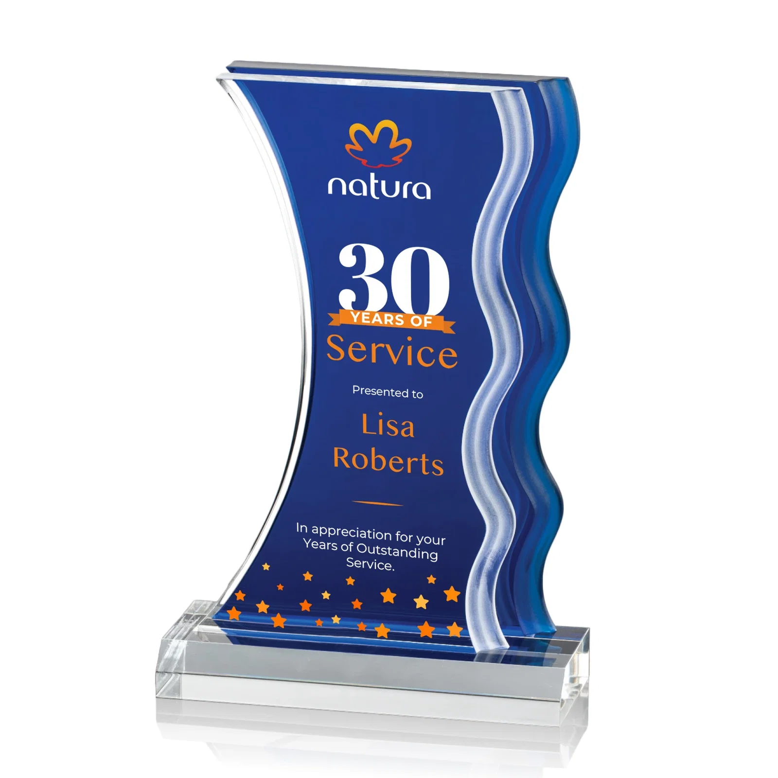Custom Frosted Acrylic Award with Waterfall Edge and Azure Accent for graduation ceremonies