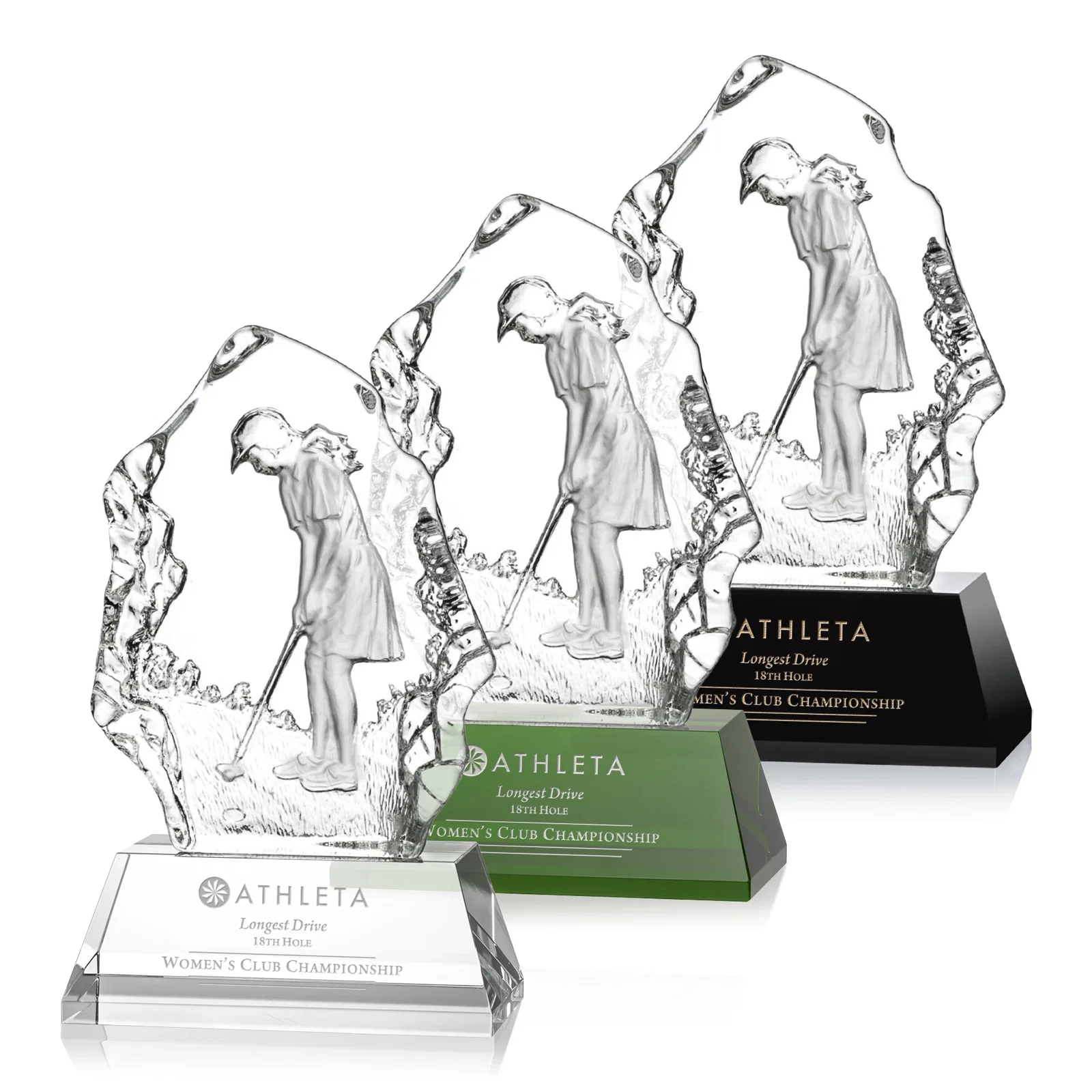 Custom Optical Crystal Iceberg Award with Molded Female Golfer for employee recognition