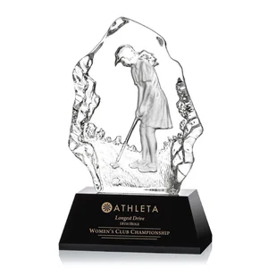 Optical Crystal Iceberg Award with Molded Female Golfer