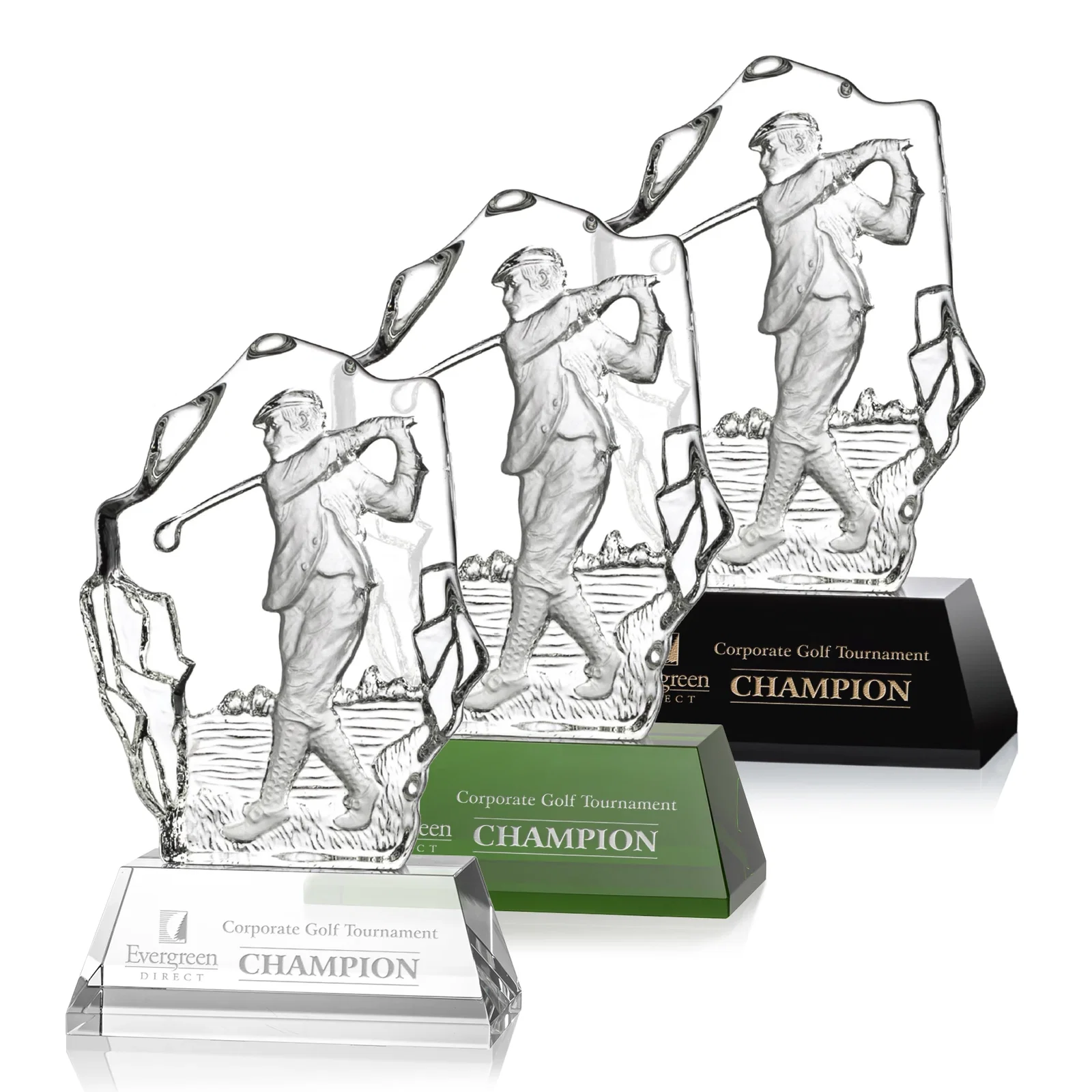 Custom Optical Crystal Iceberg Award with Molded Male Golfer for employee recognition