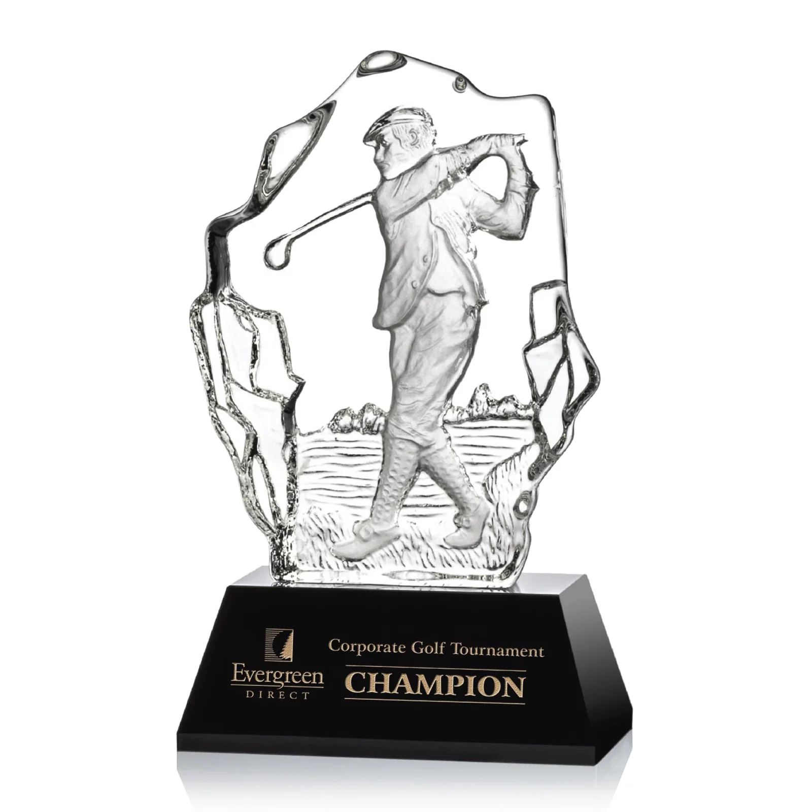 Custom Optical Crystal Iceberg Award with Molded Male Golfer for service anniversary gifts