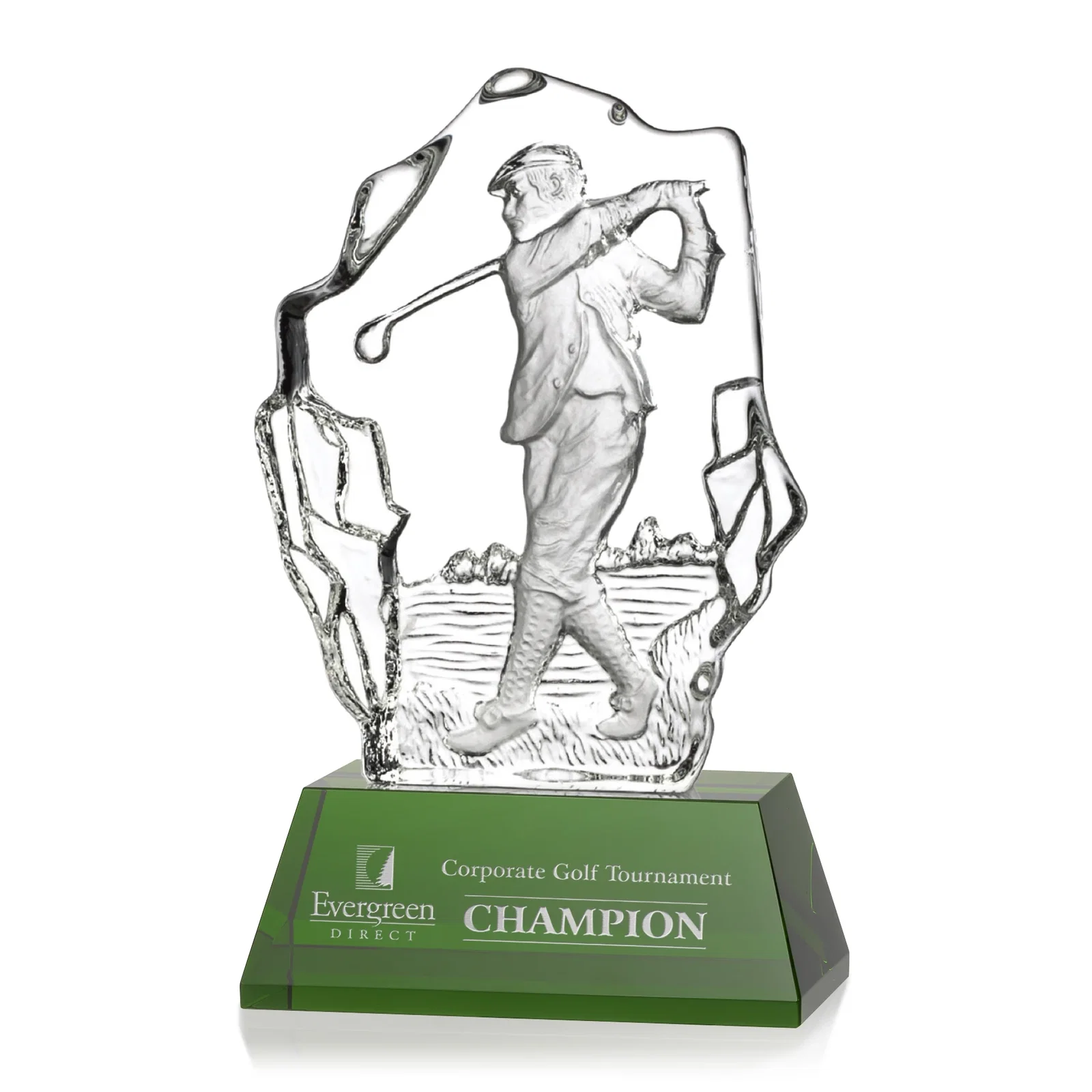 Custom Optical Crystal Iceberg Award with Molded Male Golfer for sales achievement awards