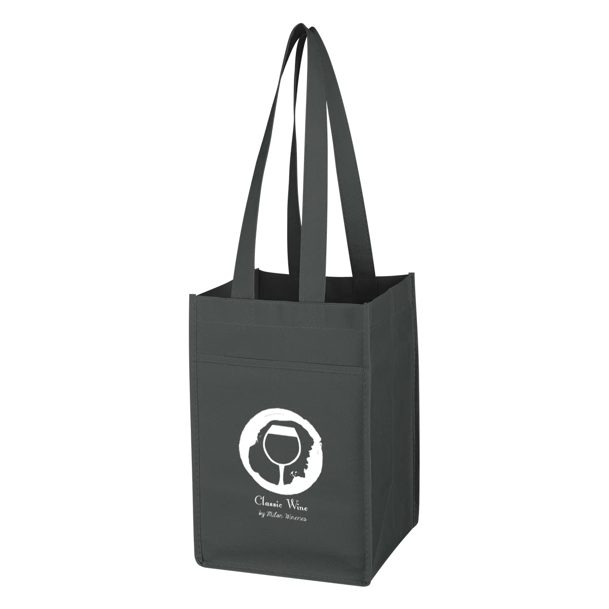 Black non-woven wine tote sized to carry four bottles