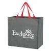 Gray shopping tote with colored trim and carry handles