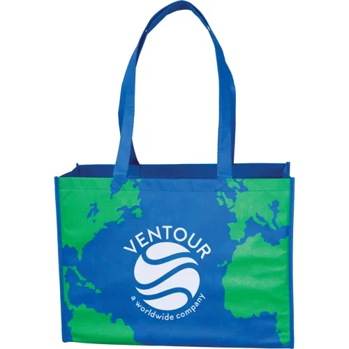 Non-Woven Earth tote bag in soft 80 GSM polypropylene with stitched seams and 28-inch handles