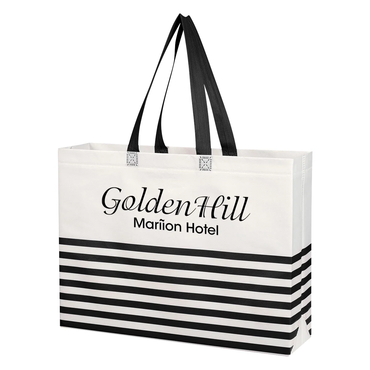 Stripe band running across the front of the bag