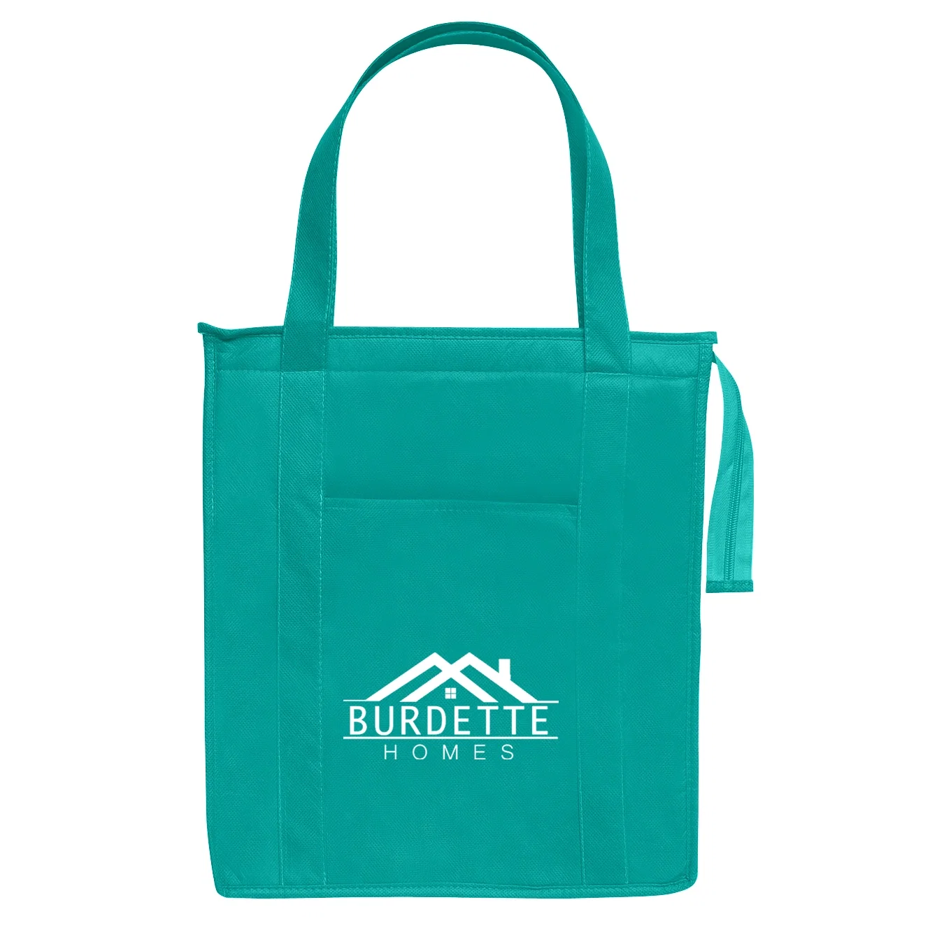 Groceries loaded into the upright shopping bag