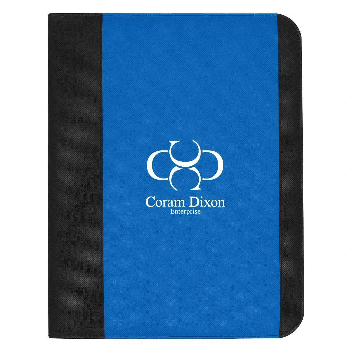 Royal blue non-woven padfolio with black trim