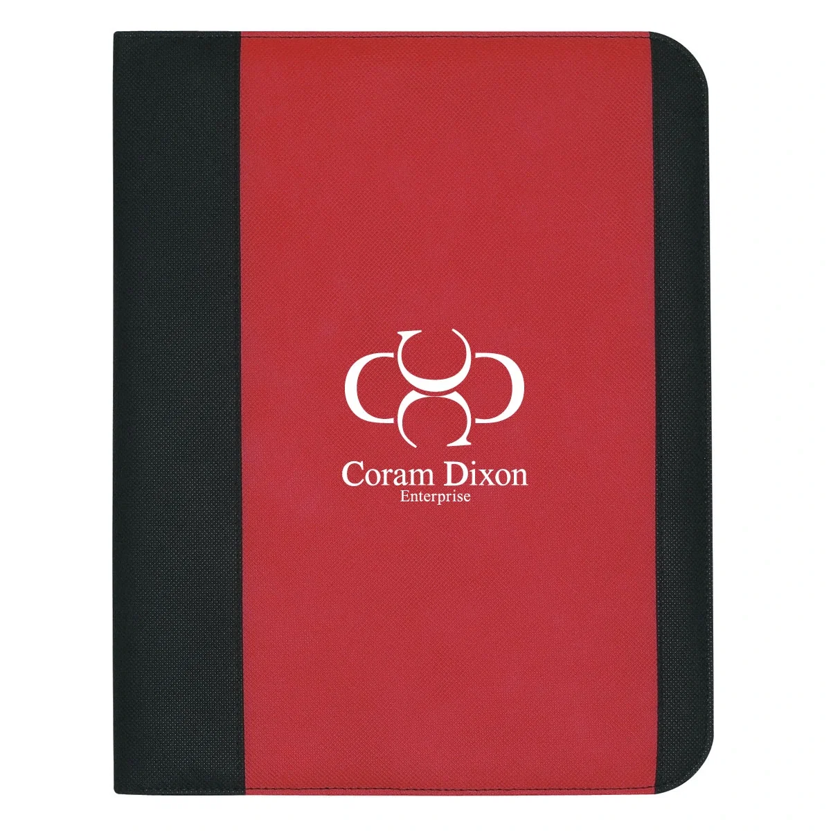 Red padfolio closed and viewed from the front
