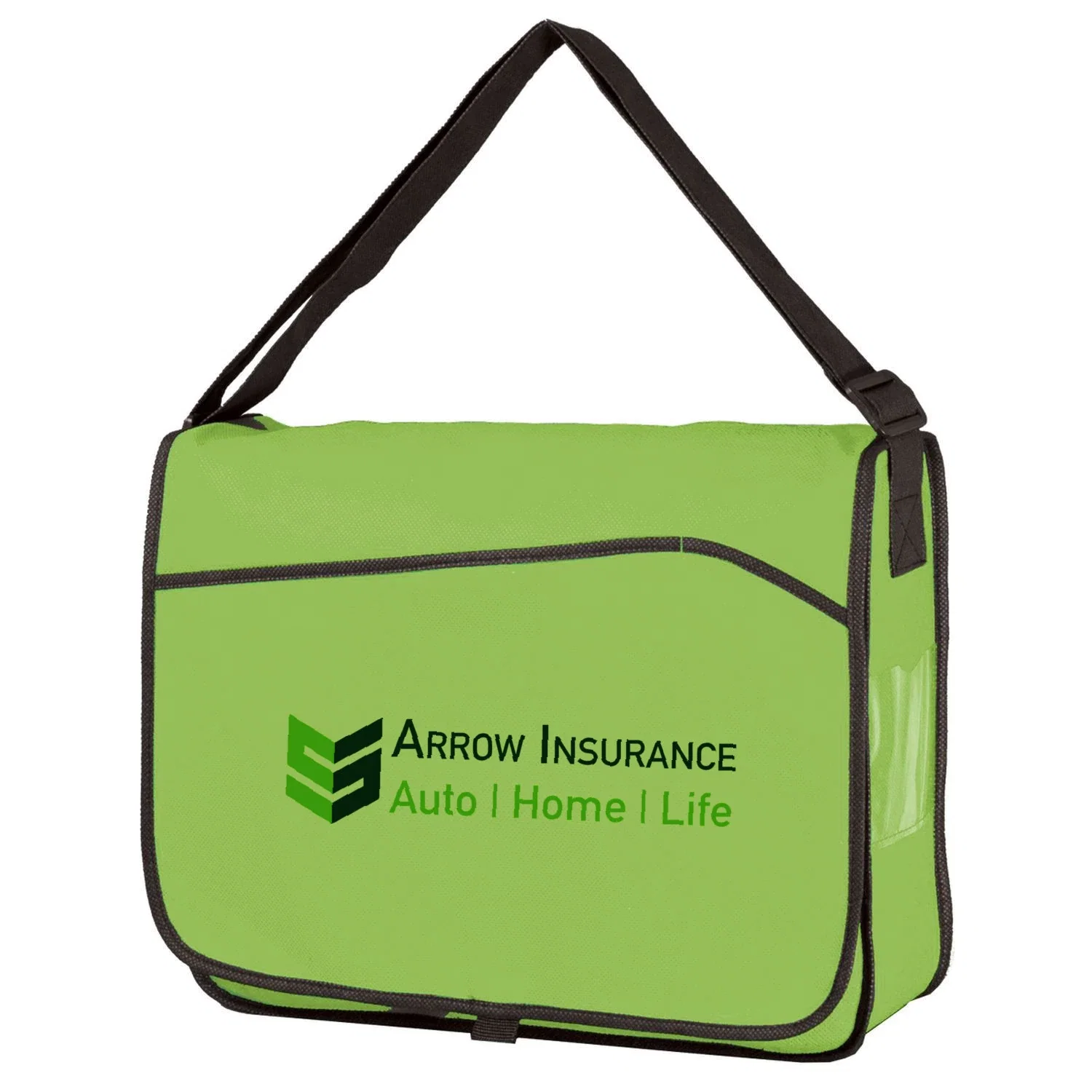 Non Woven Messenger Bag W/Pocket — Lime Green — view 2