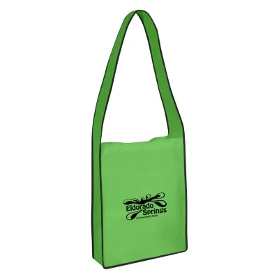 Lime green messenger tote with a wide front flap