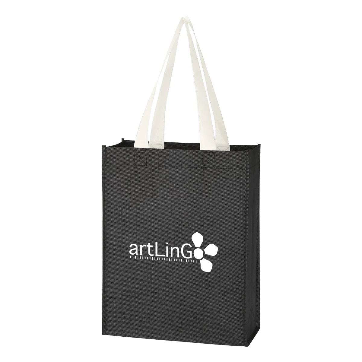 Mini recycled tote bag standing twelve inches tall